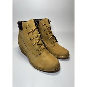 Timberland Women's Amston Wedge High Heel Wheat Suede Leather Boots SIZE 9